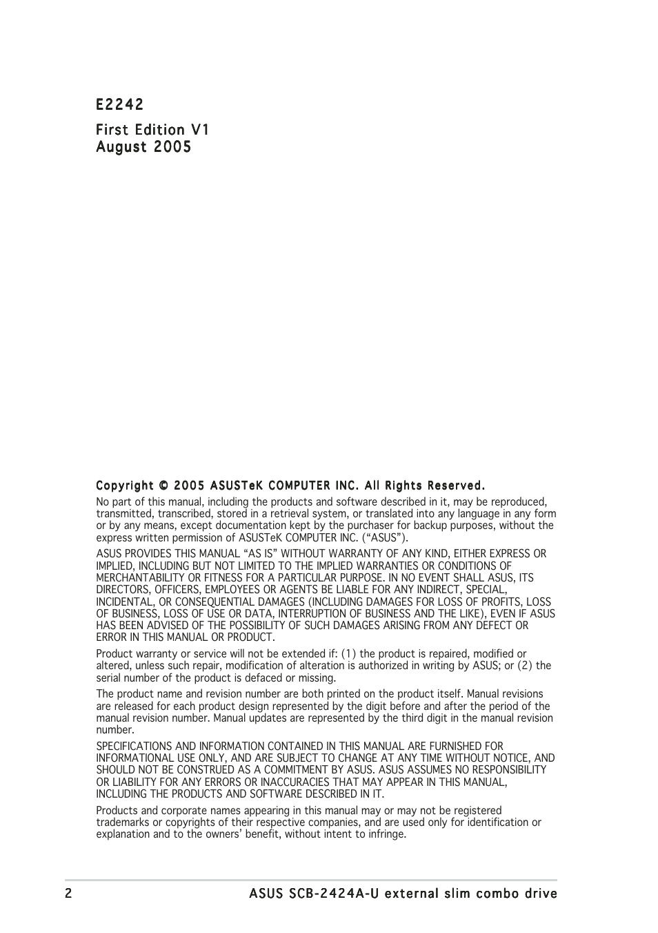 Asus External Slim Combo Drive SCB-2424A-U User Manual | Page 2 / 28