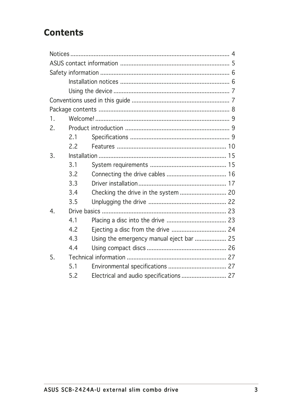 Asus External Slim Combo Drive SCB-2424A-U User Manual | Page 3 / 28