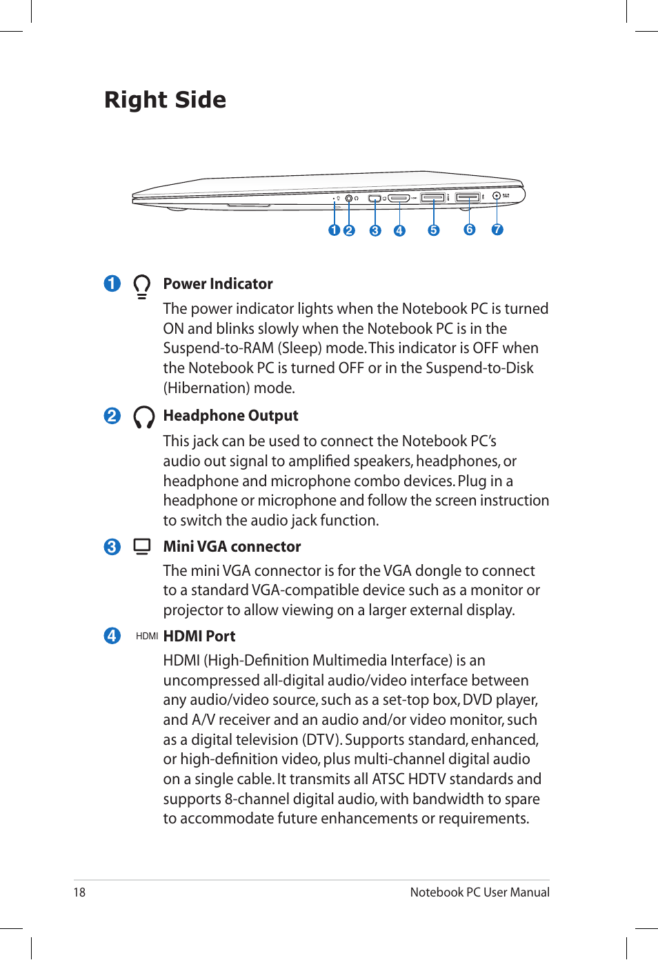 Right side | Asus E7165 User Manual | Page 18 / 98