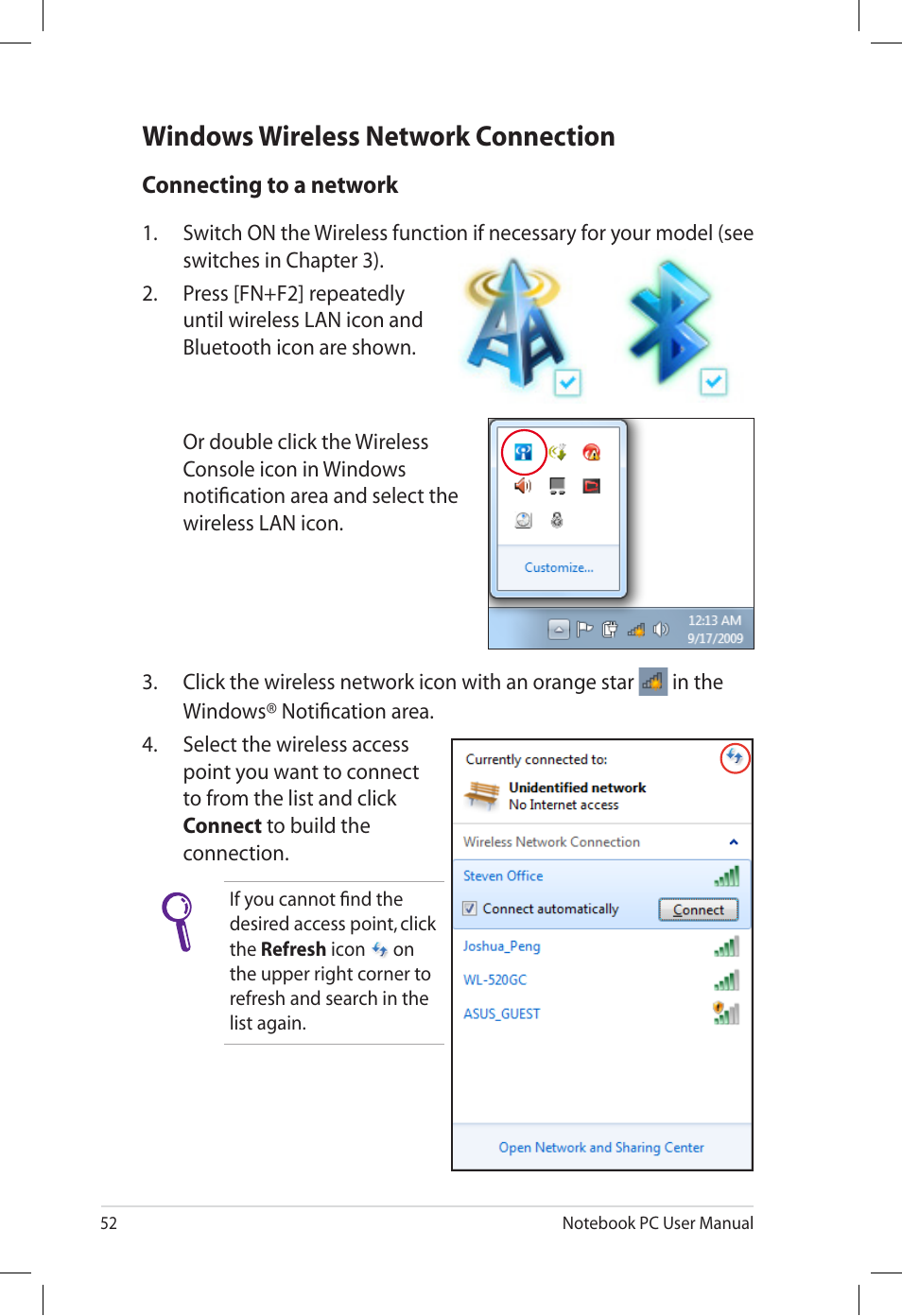 Windows wireless network connection | Asus E7165 User Manual | Page 52 / 98