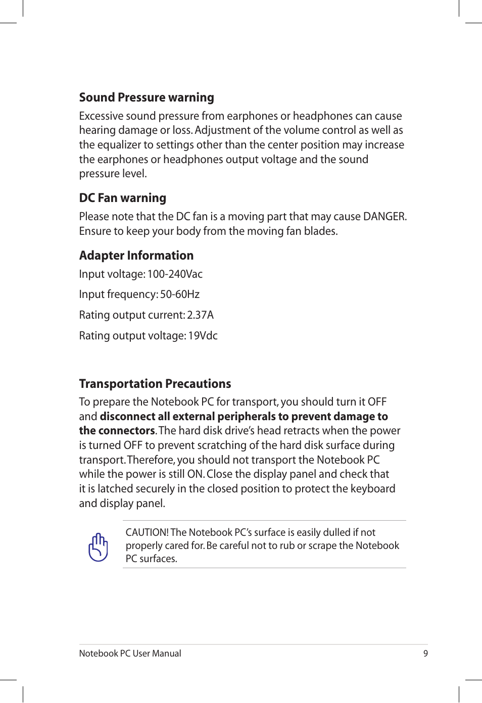 Asus E7165 User Manual | Page 9 / 98