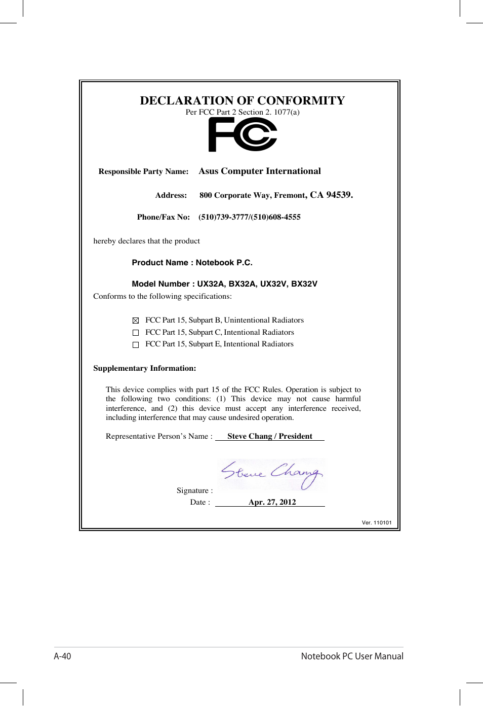 Declaration of conformity | Asus E7165 User Manual | Page 98 / 98