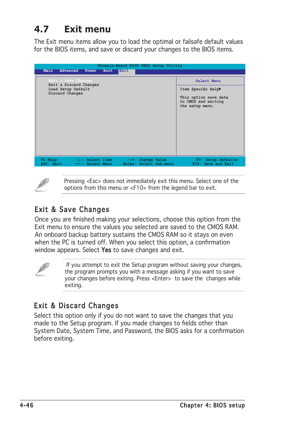 7 exit menu, Exit & save changes, Exit & discard changes | Asus Motherboard A8N-SLI Premium User Manual | Page 114 / 182