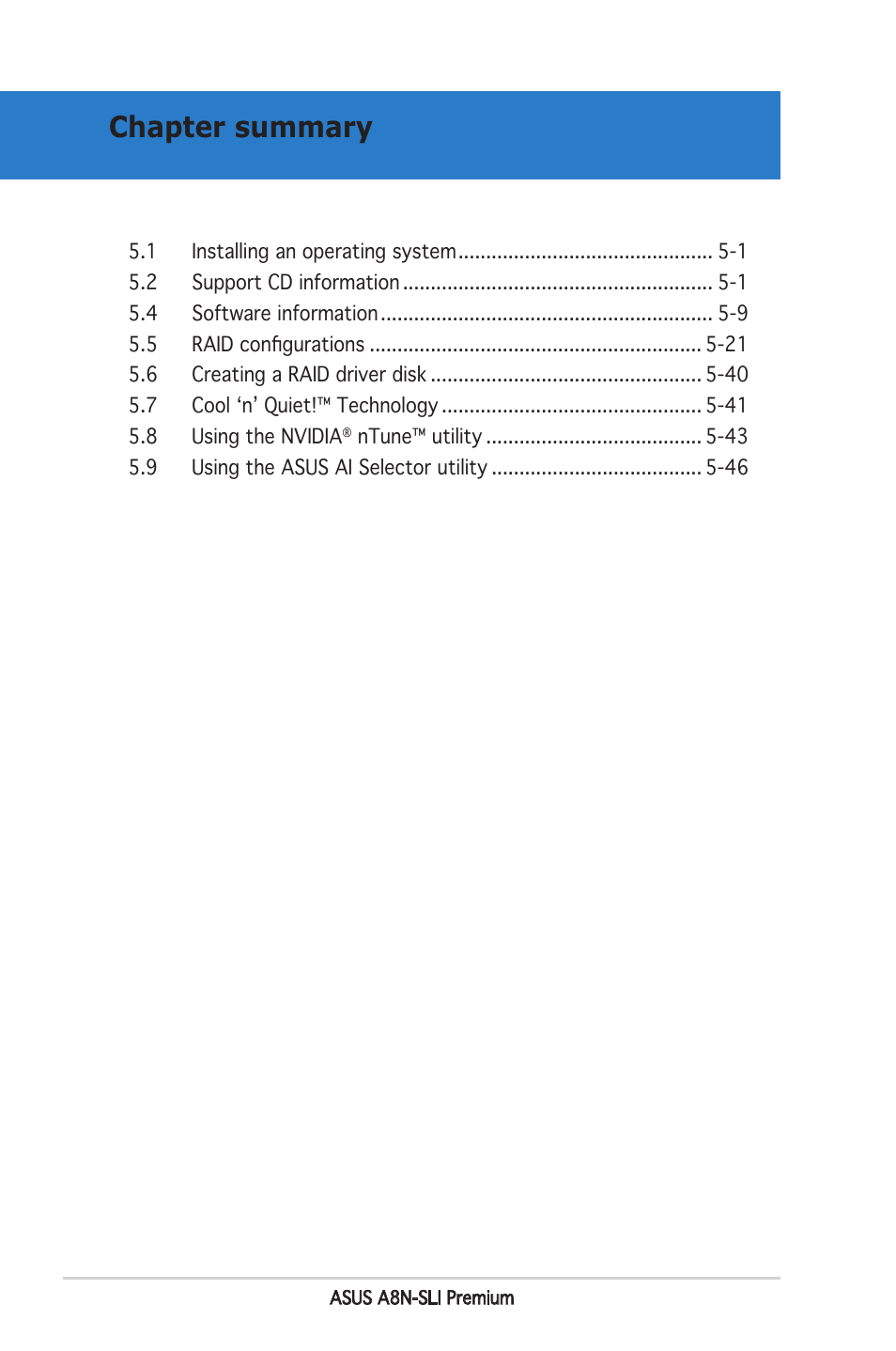 Chapter summary | Asus Motherboard A8N-SLI Premium User Manual | Page 118 / 182