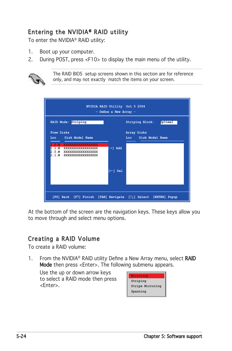 Entering the nvidia, Raid utility, Creating a raid volume | Asus Motherboard A8N-SLI Premium User Manual | Page 142 / 182