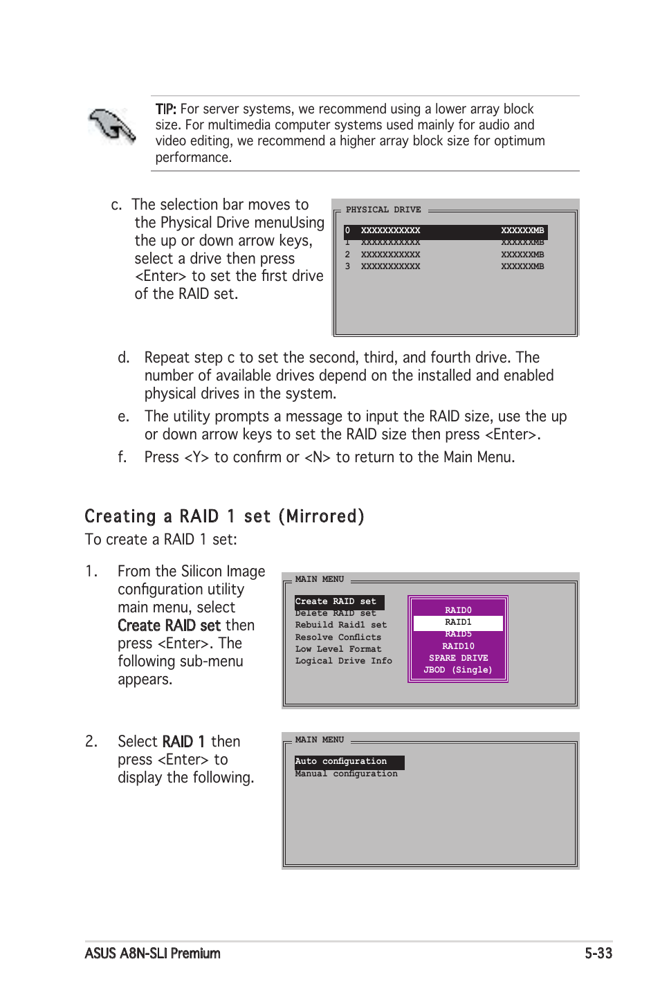 Creating a raid 1 set (mirrored) | Asus Motherboard A8N-SLI Premium User Manual | Page 151 / 182