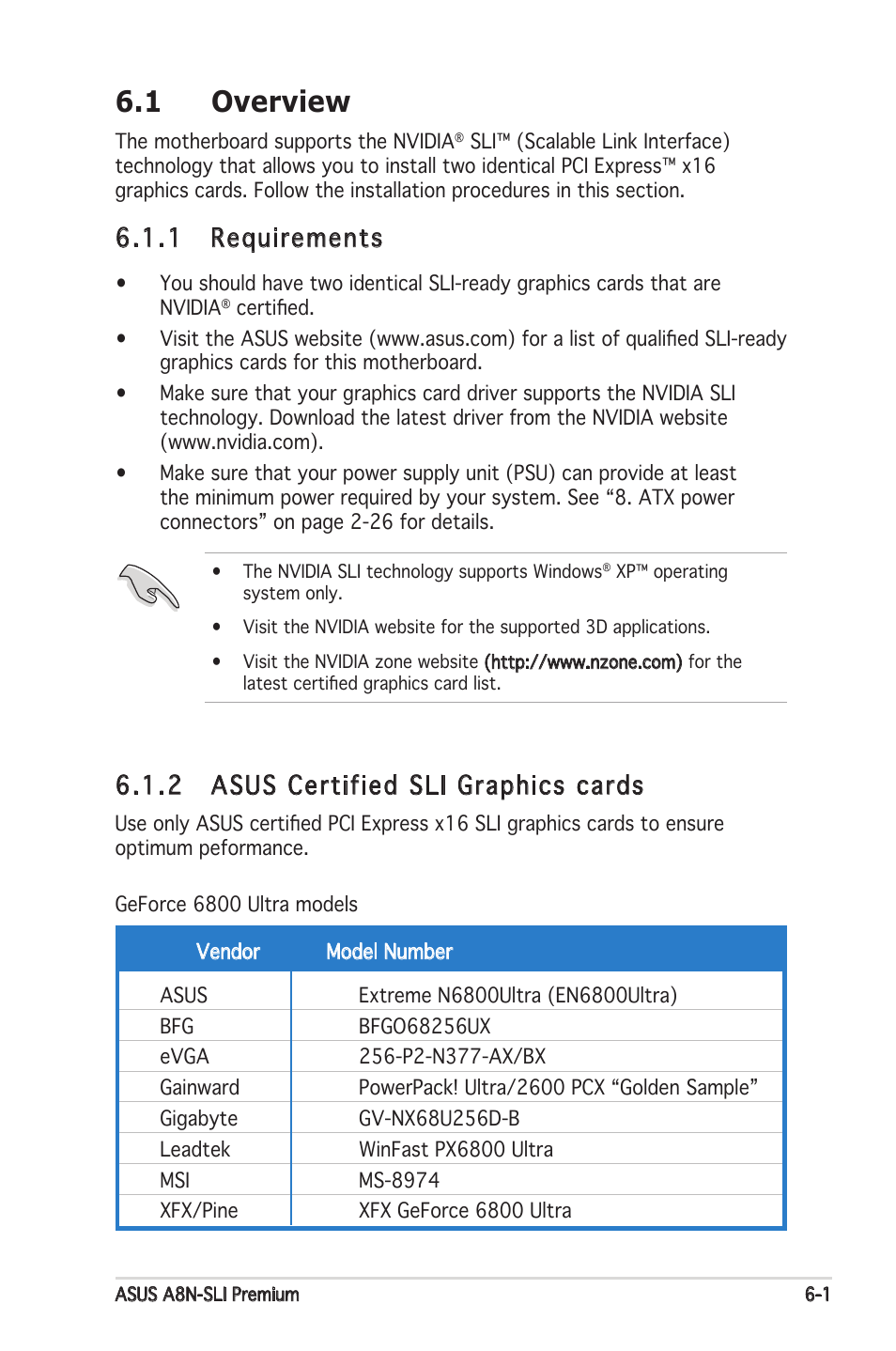 1 overview, 1 requirements, 2 asus certified sli graphics cards | Asus Motherboard A8N-SLI Premium User Manual | Page 169 / 182