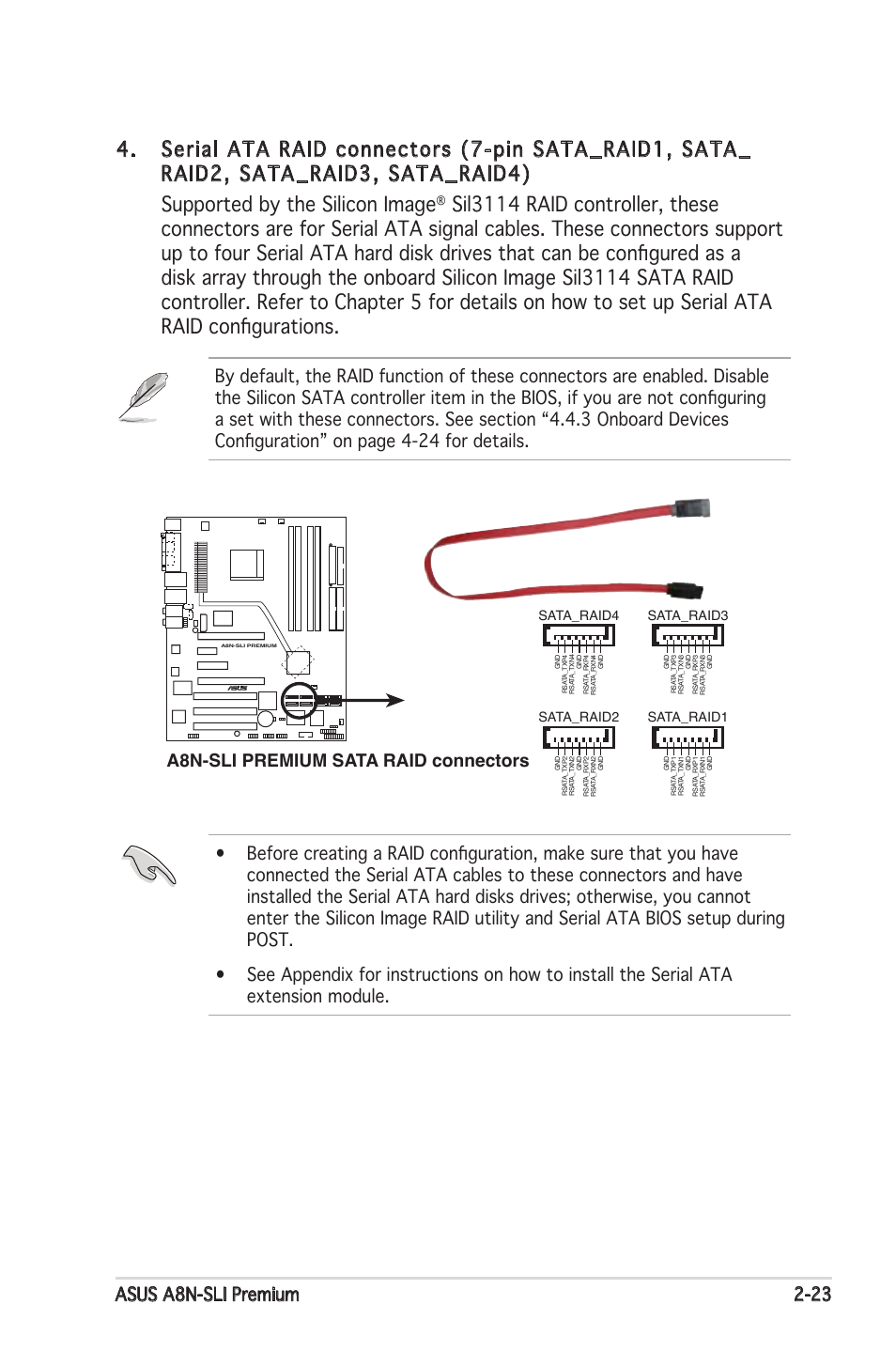 Asus a8n-sli premium 2-23, A8n-sli premium sata raid connectors, Sata_raid2 | Sata_raid4, Sata_raid1, Sata_raid3 | Asus Motherboard A8N-SLI Premium User Manual | Page 49 / 182