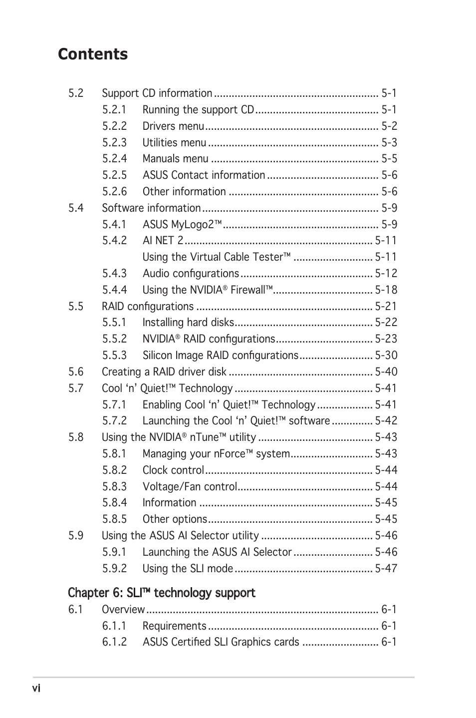 Asus Motherboard A8N-SLI Premium User Manual | Page 6 / 182