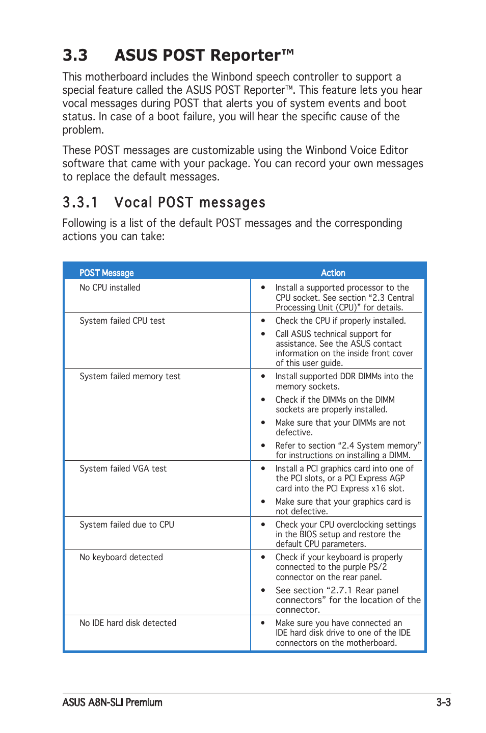 3 asus post reporter, 1 vocal post messages | Asus Motherboard A8N-SLI Premium User Manual | Page 61 / 182