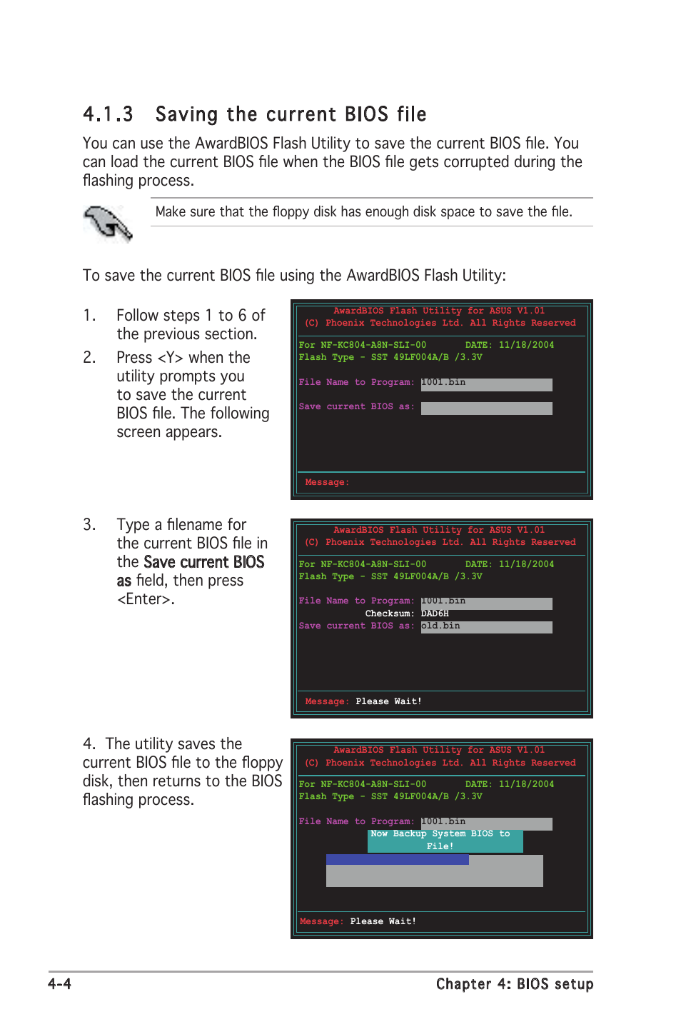 3 saving the current bios file | Asus Motherboard A8N-SLI Premium User Manual | Page 72 / 182