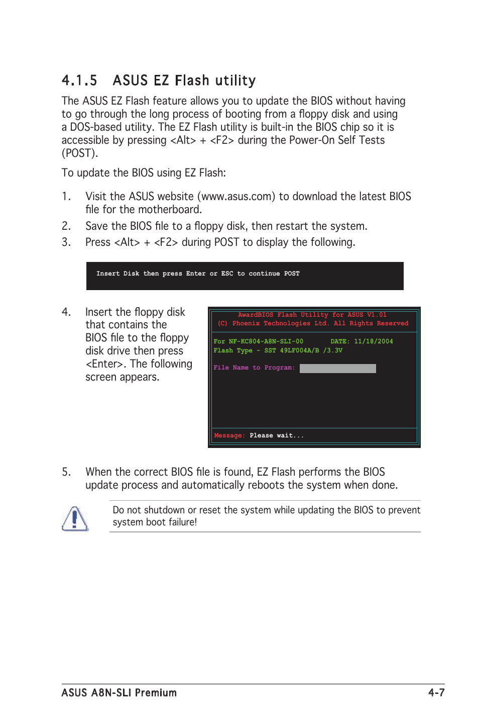 5 asus ez flash utility | Asus Motherboard A8N-SLI Premium User Manual | Page 75 / 182