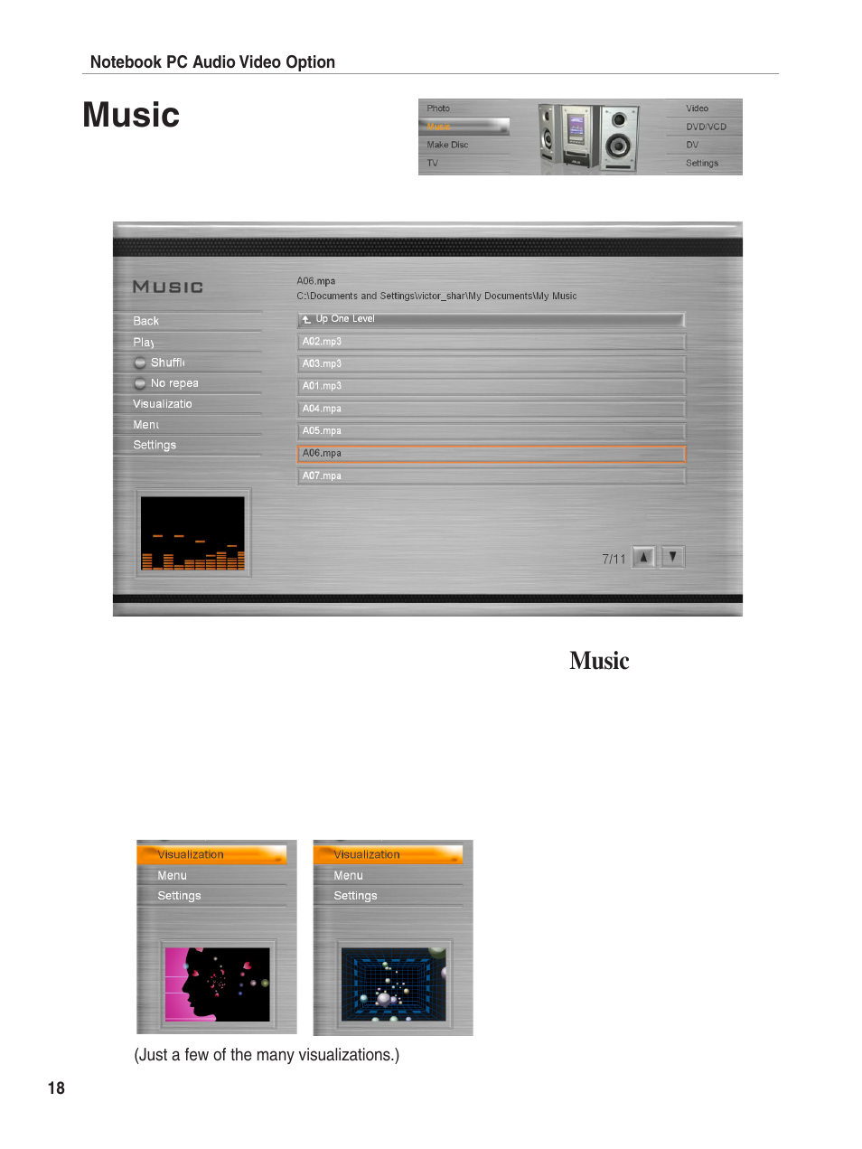 Music | Asus E1897 User Manual | Page 18 / 31