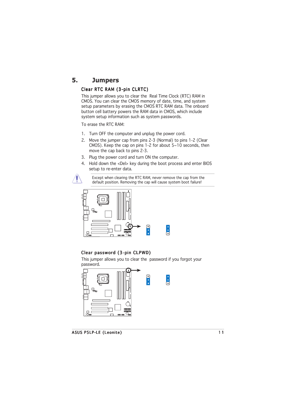 Jumpers | Asus Leonite P5LP-LE User Manual | Page 15 / 26