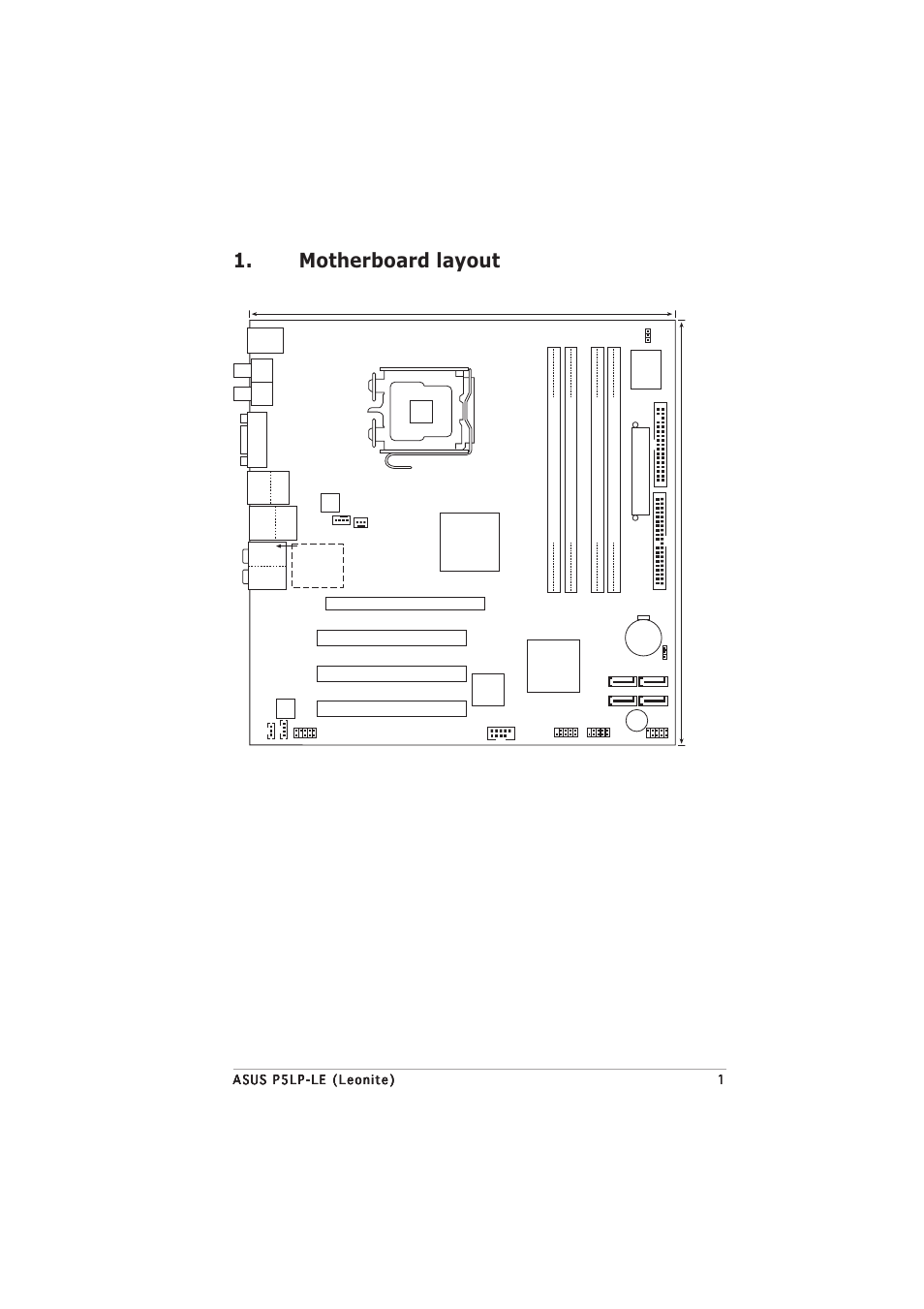 Motherboard layout, Pci1, Pci2 pc3 | Pciex16 | Asus Leonite P5LP-LE User Manual | Page 5 / 26