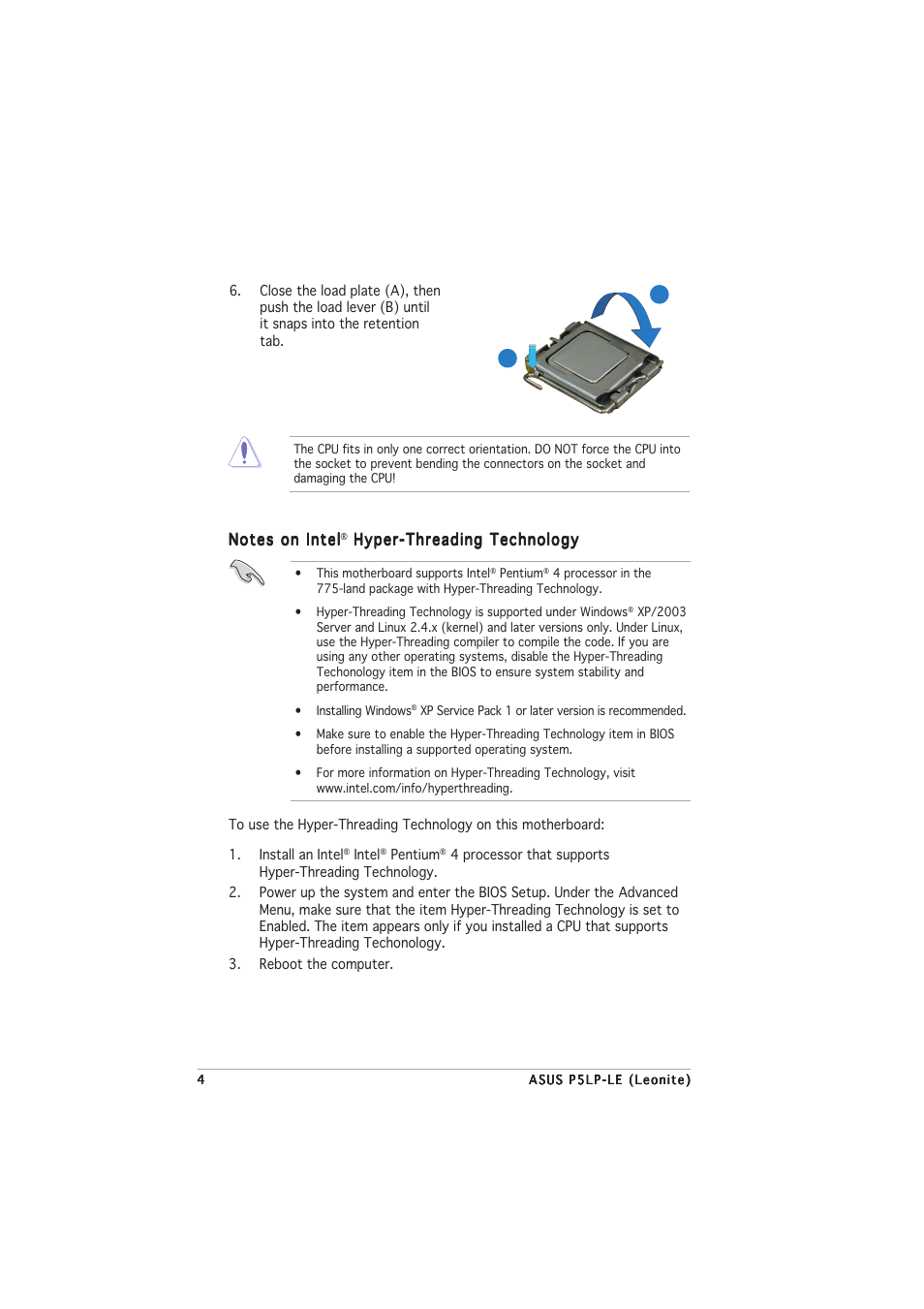 Hyper-threading technology | Asus Leonite P5LP-LE User Manual | Page 8 / 26