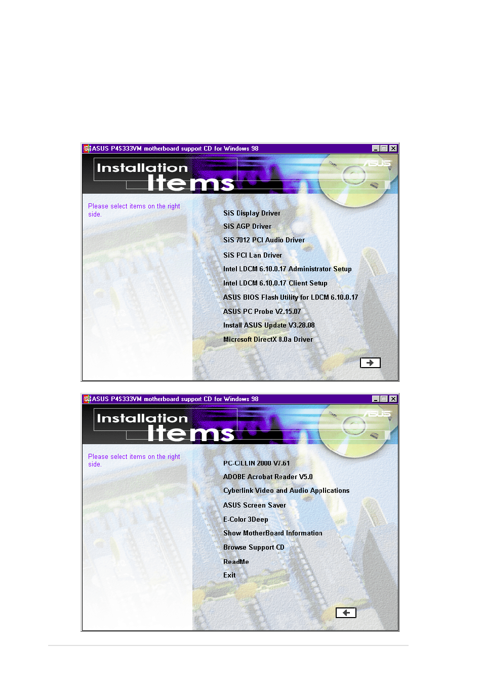 2 installation menus | Asus Motherboard P4S333-VM User Manual | Page 94 / 112