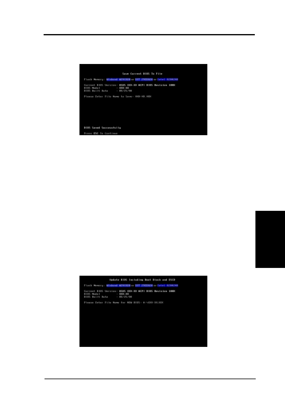 Bios setup, 2 updating bios procedures | Asus P3V133 User Manual | Page 43 / 96