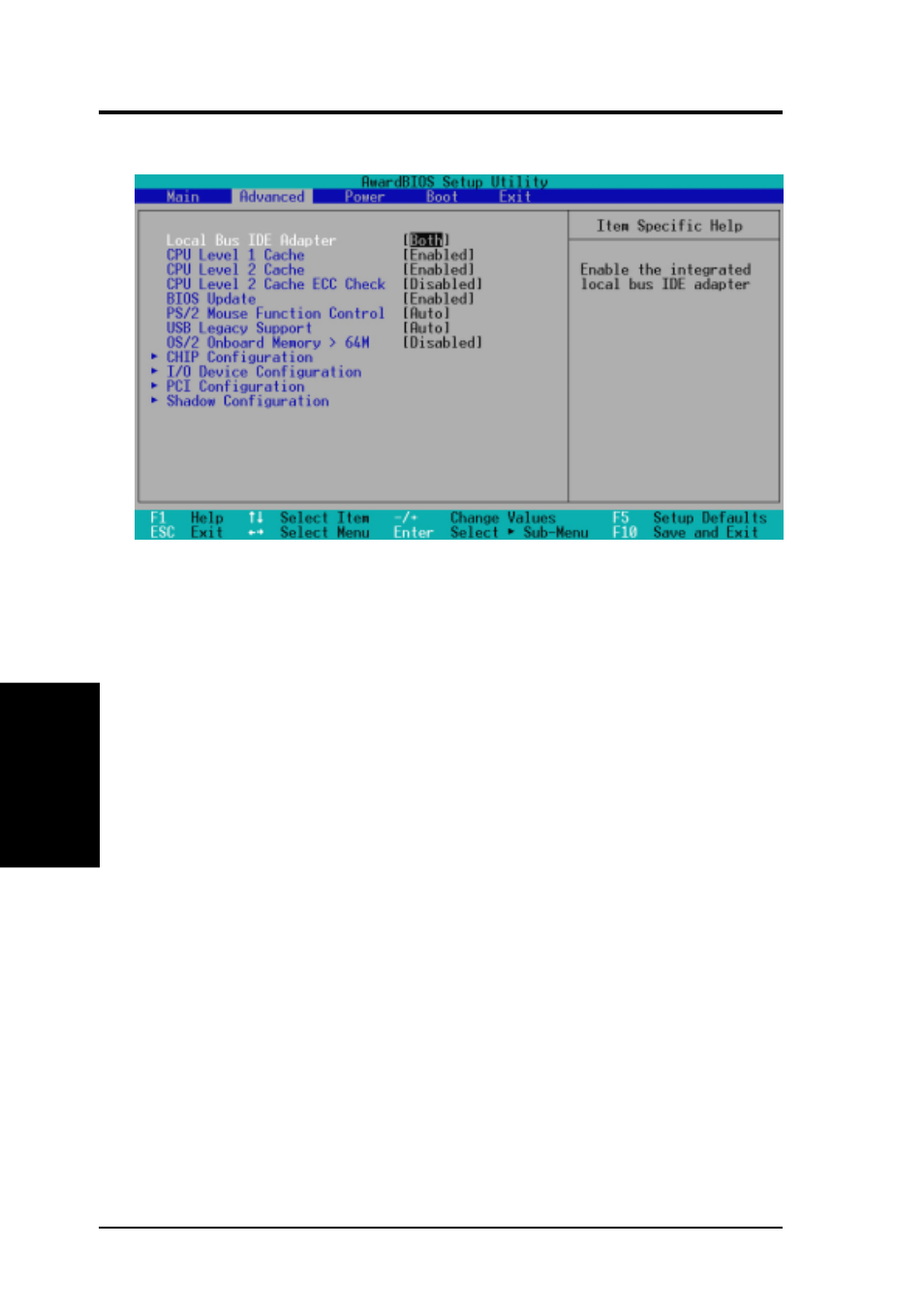 Bios setup, 4 advanced menu | Asus P3V133 User Manual | Page 54 / 96