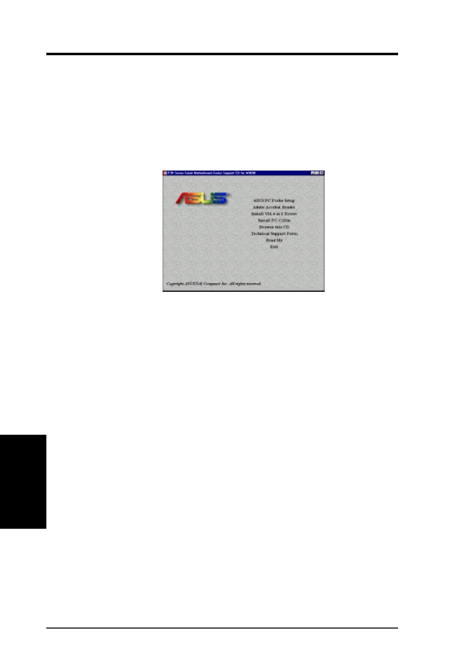 Software setup, 2 p3v series motherboard support cd, 1 installation menu | Asus P3V133 User Manual | Page 74 / 96