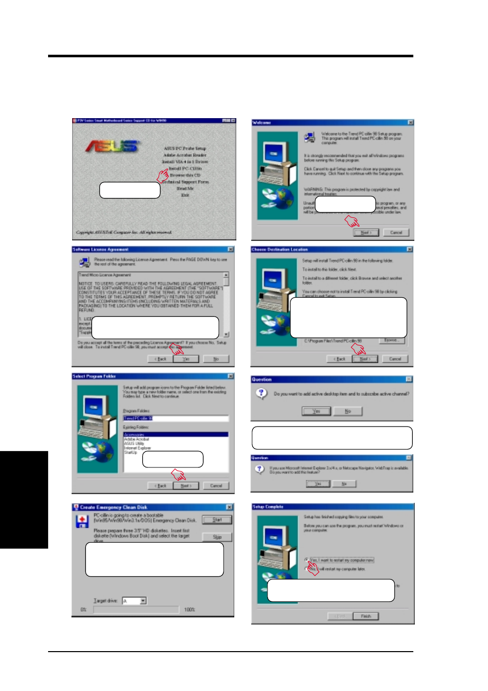 Software setup, 6 install pc-cillin | Asus P3V133 User Manual | Page 78 / 96