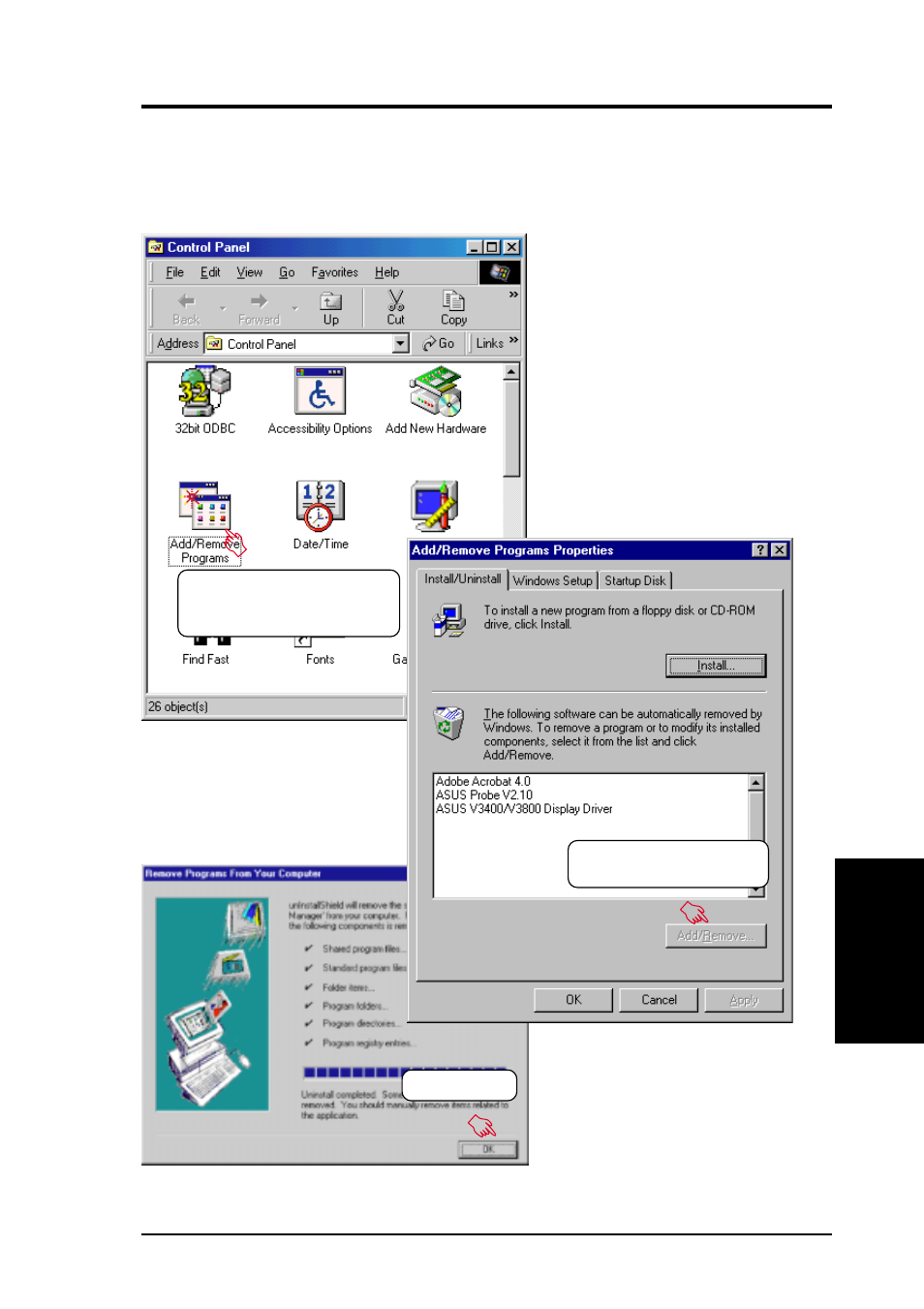 Software setup, 7 uninstalling programs | Asus P3V133 User Manual | Page 79 / 96
