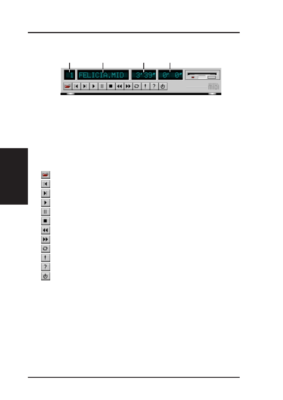 B. audio utilities, Midi player, Controls | Display | Asus CMI8330 User Manual | Page 6 / 8