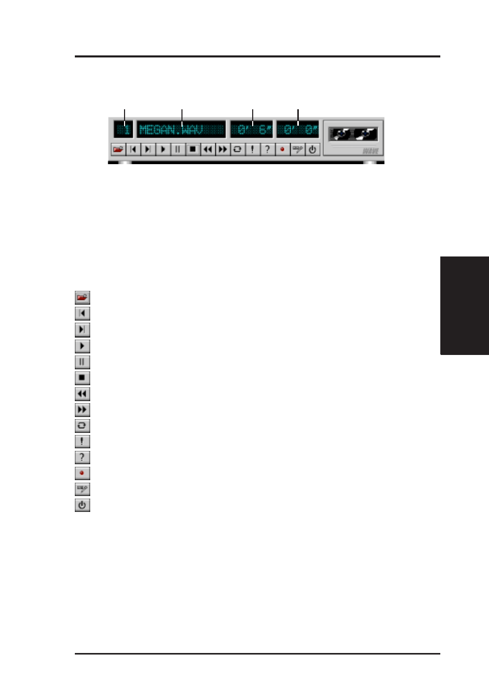 B. audio utilities, Wave player, Controls | Display | Asus CMI8330 User Manual | Page 7 / 8
