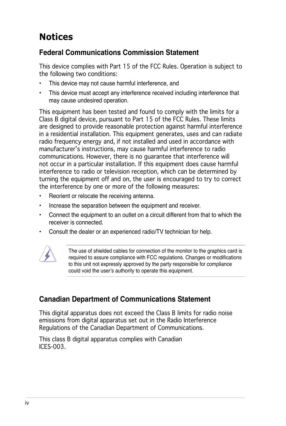 Notices, Federal communications commission statement, Canadian department of communications statement | Asus U3000I User Manual | Page 4 / 18