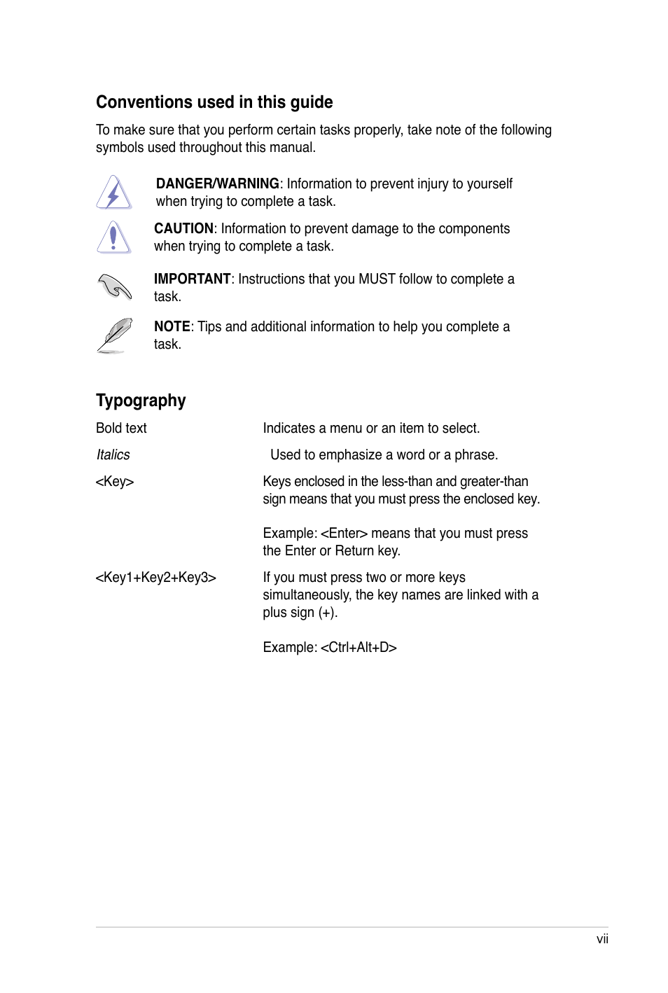 Conventions used in this guide, Typography | Asus U3000I User Manual | Page 7 / 18