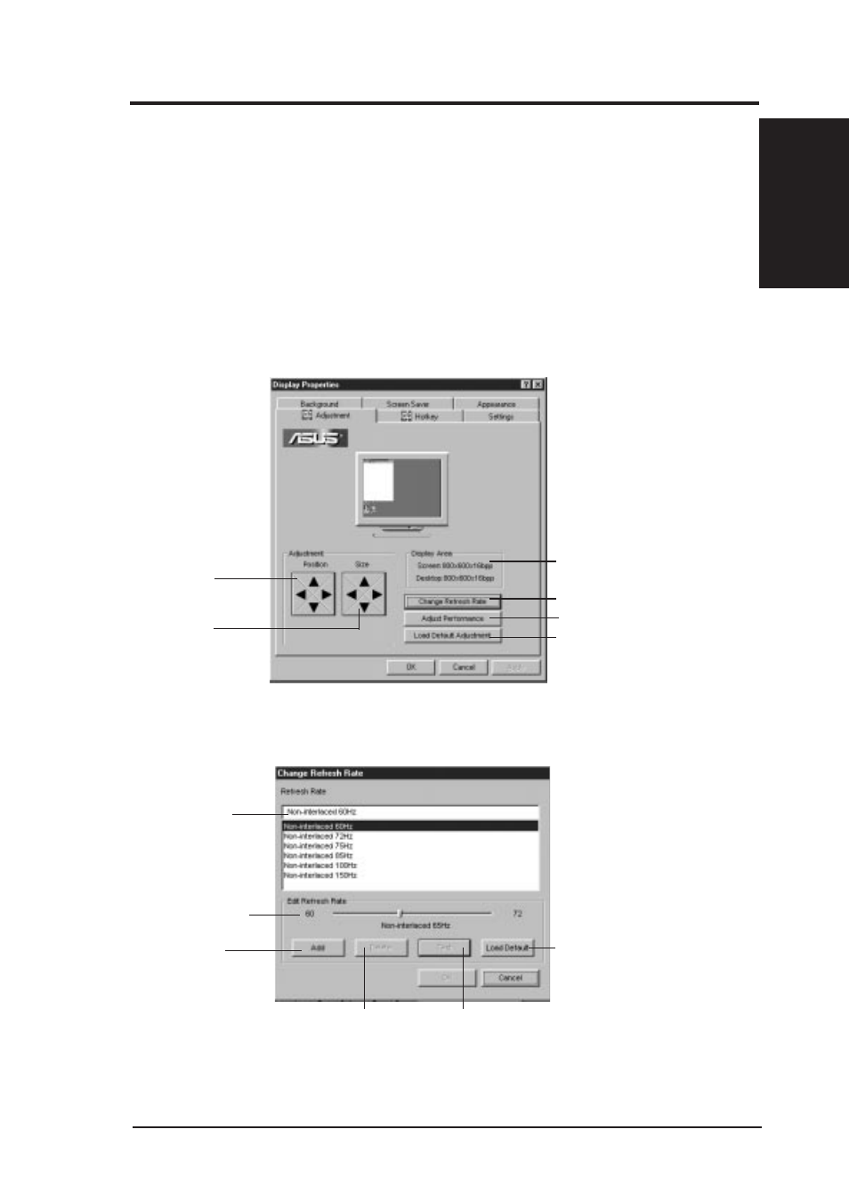 A. video driver, Windows 95 display settings | Asus P2B-D2 User Manual | Page 65 / 96