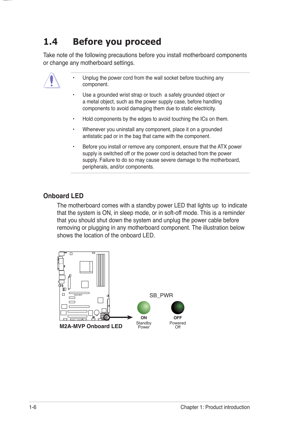 4 before you proceed, Onboard led | Asus M2A-MVP User Manual | Page 18 / 106