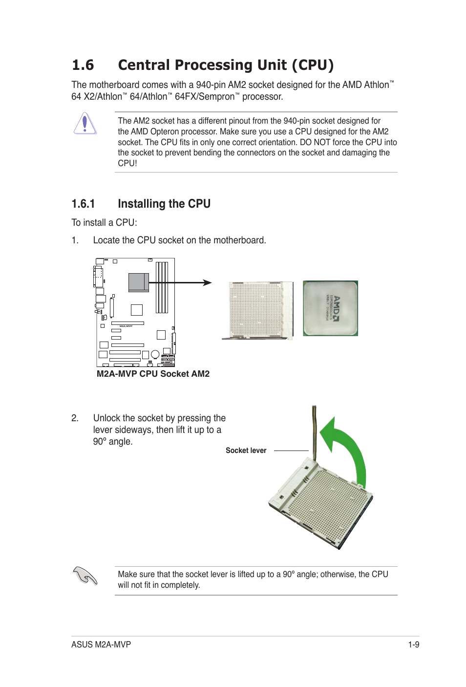 6 central processing unit (cpu), 1 installing the cpu | Asus M2A-MVP User Manual | Page 21 / 106