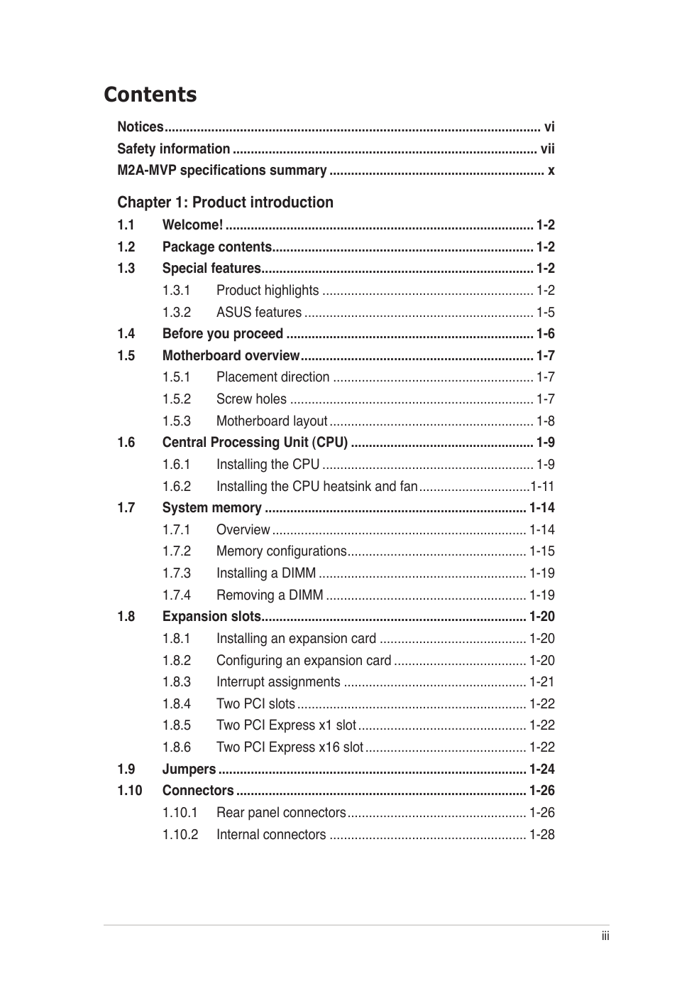 Asus M2A-MVP User Manual | Page 3 / 106