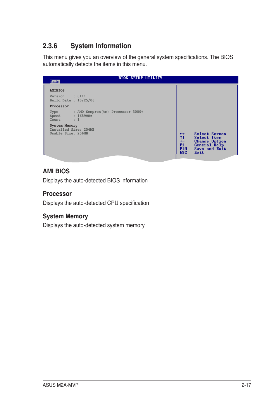 6 system information, Ami bios, Processor | Asus M2A-MVP User Manual | Page 65 / 106