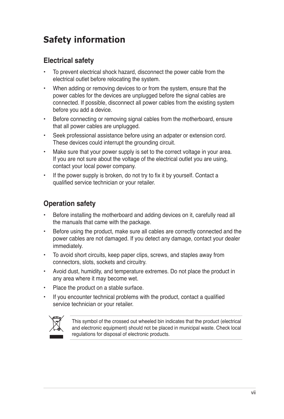 Safety information, Electrical safety, Operation safety | Asus M2A-MVP User Manual | Page 7 / 106