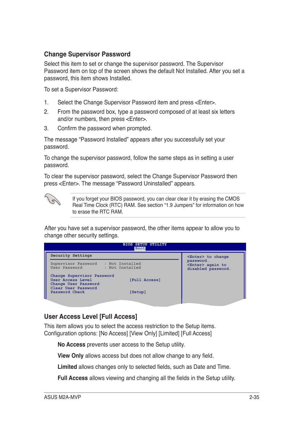 1 boot device priority, Change supervisor password, User access level [full access | Asus M2A-MVP User Manual | Page 83 / 106