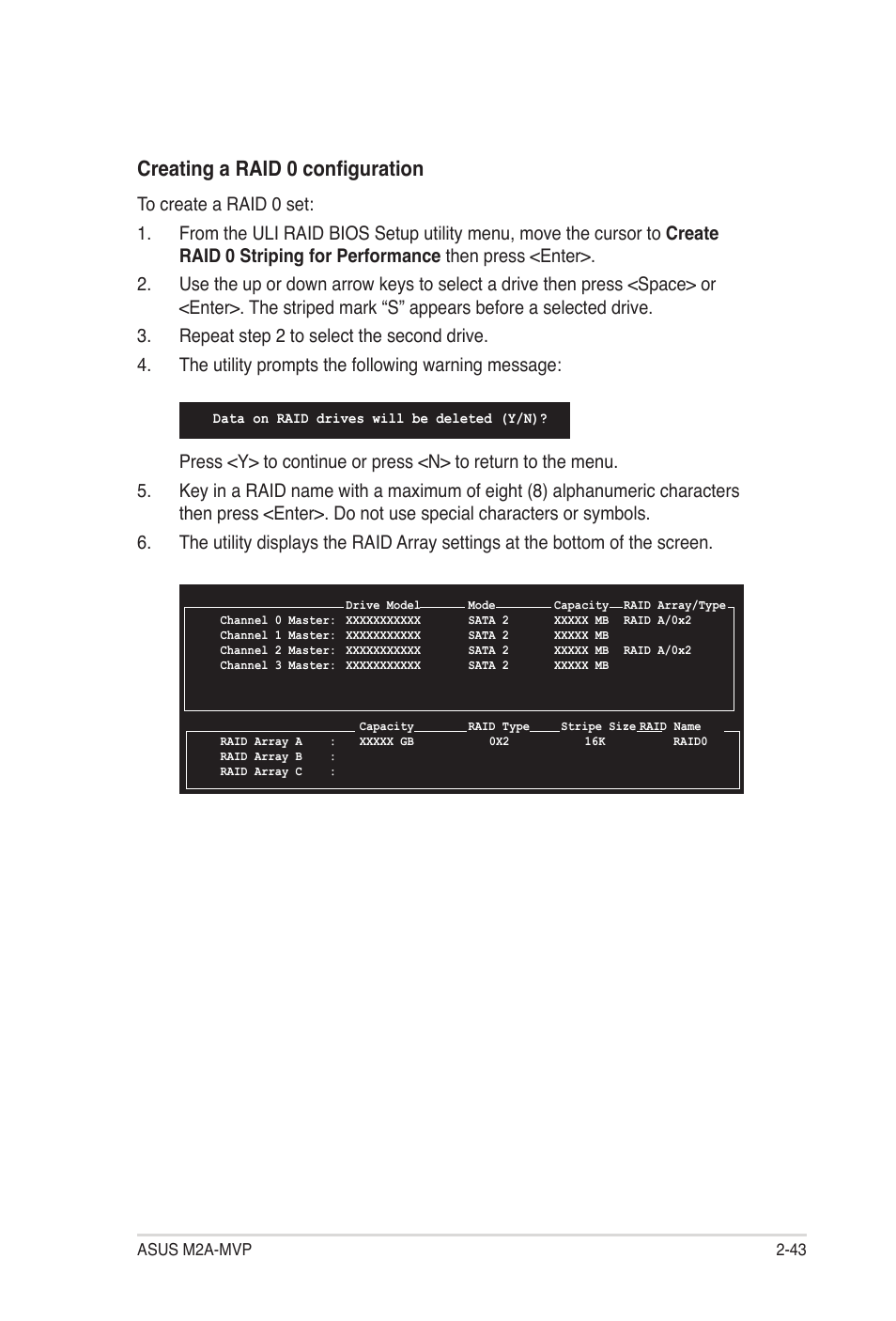 Creating a raid 0 configuration | Asus M2A-MVP User Manual | Page 91 / 106