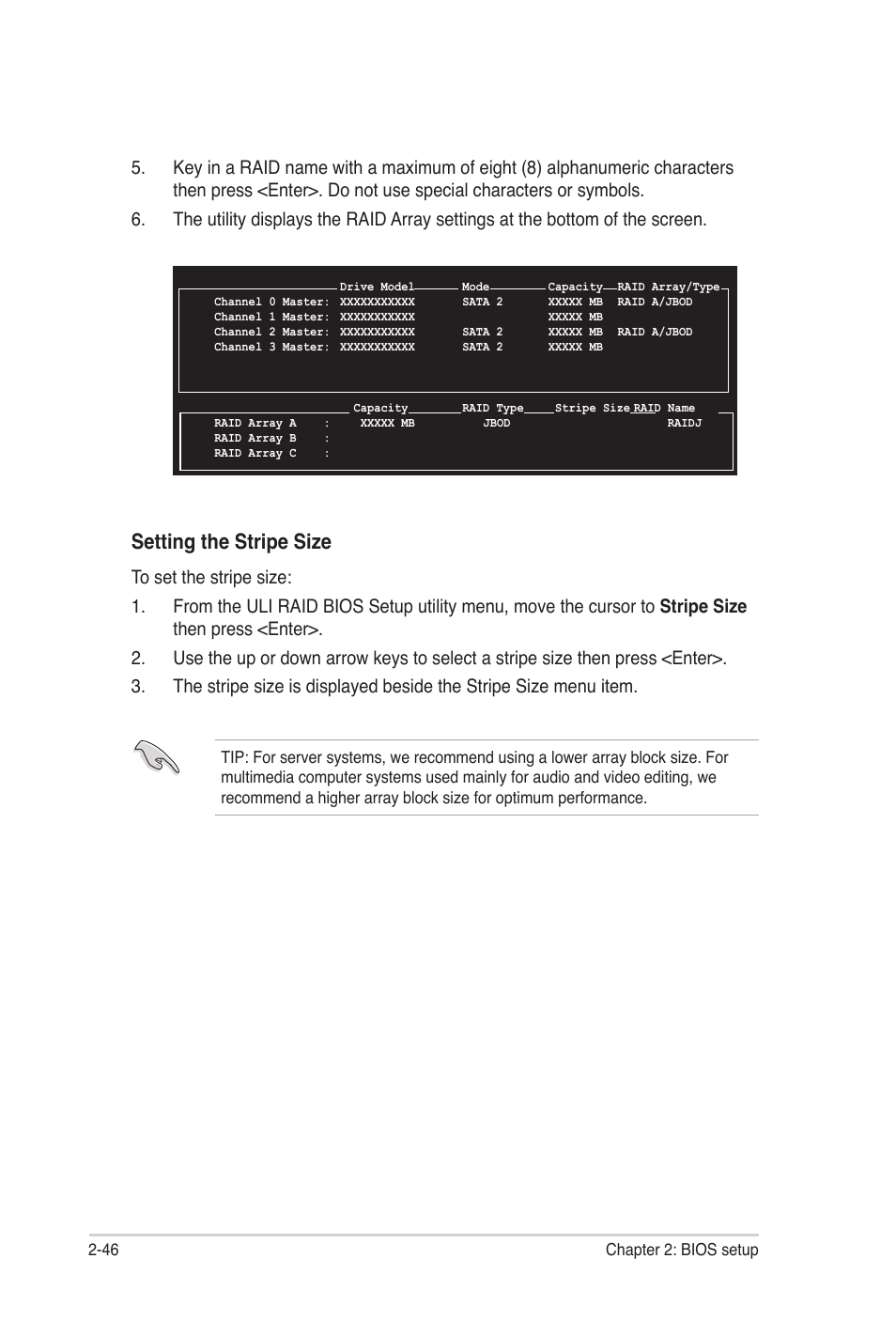 Setting the stripe size | Asus M2A-MVP User Manual | Page 94 / 106