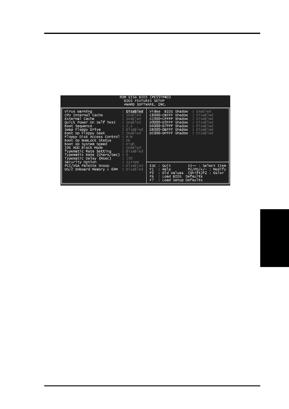 Iv. bios software, Bios features setup | Asus P/E-P55T2P4D User Manual | Page 38 / 63