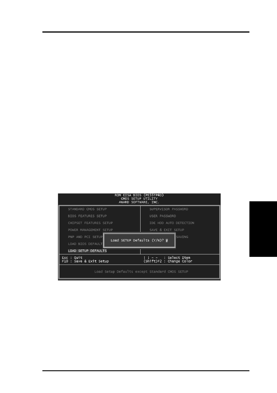 Iv. bios software, Load bios defaults, Load setup defaults | Asus P/E-P55T2P4D User Manual | Page 48 / 63