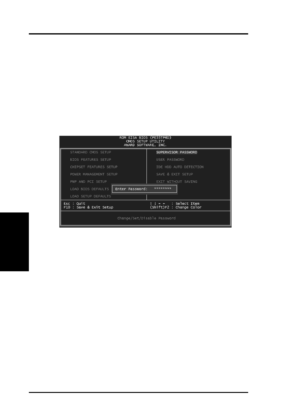 Iv. bios software, Supervisor password and user password | Asus P/E-P55T2P4D User Manual | Page 49 / 63