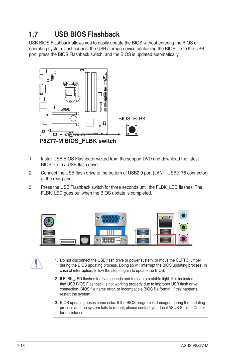 7 usb bios flashback, Usb bios flashback -18 | Asus Motherboard P8Z77-M User Manual | Page 28 / 74