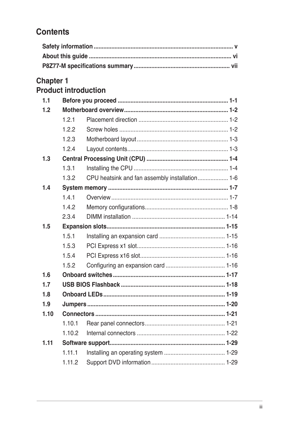 Asus Motherboard P8Z77-M User Manual | Page 3 / 74