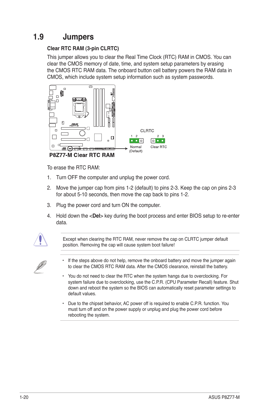 9 jumpers, Jumpers -20 | Asus Motherboard P8Z77-M User Manual | Page 30 / 74