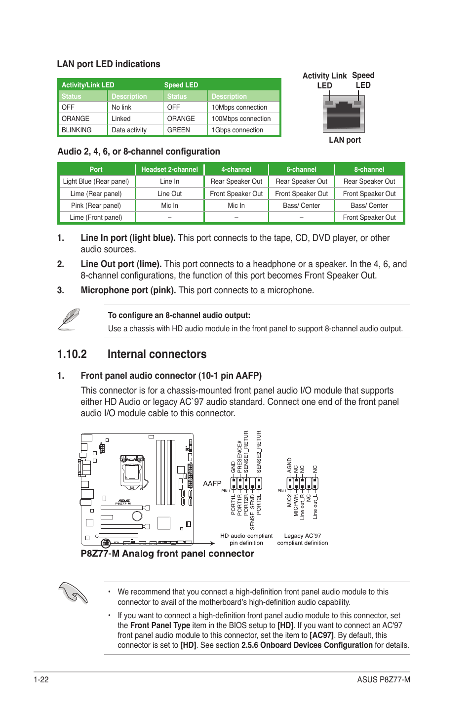 2 internal connectors, 2 internal connectors -22 | Asus Motherboard P8Z77-M User Manual | Page 32 / 74