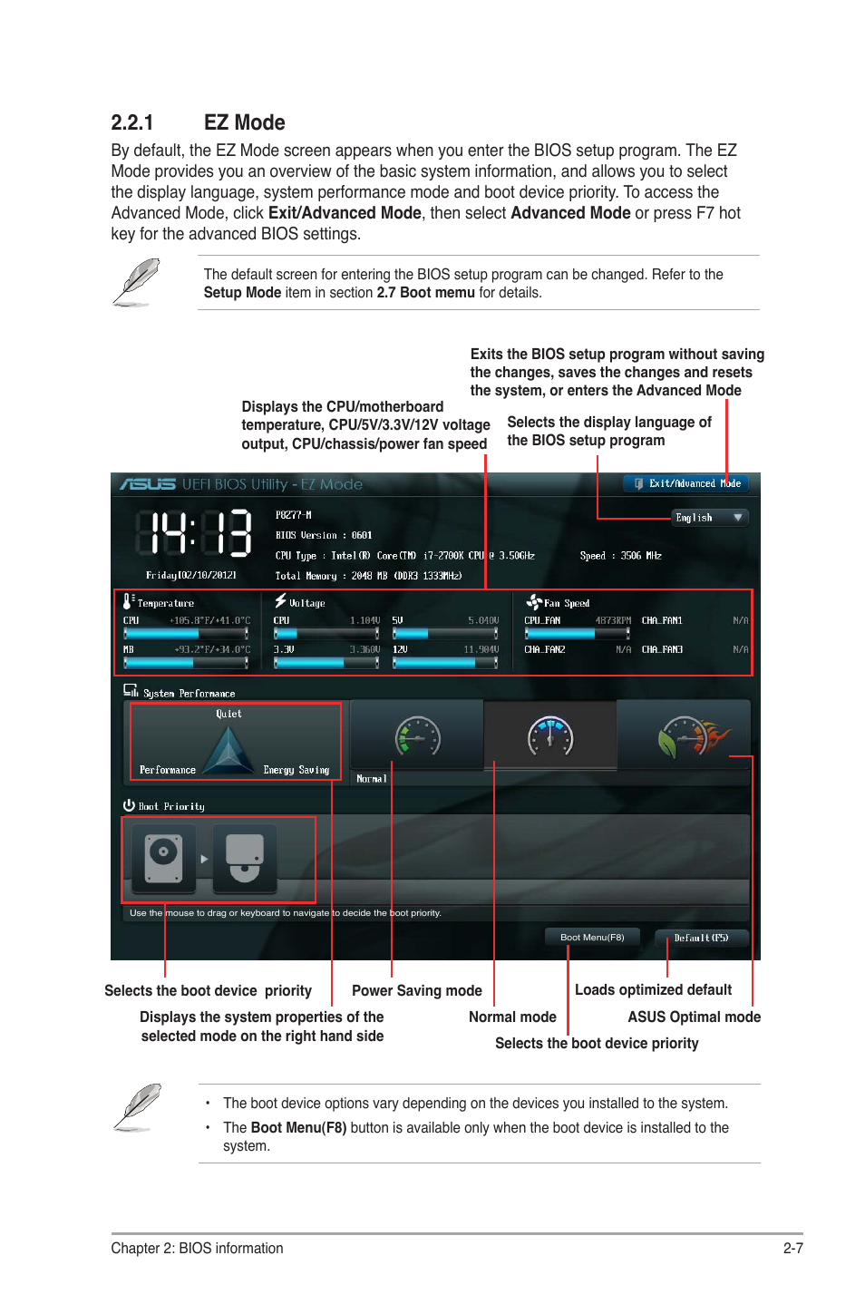 1 ez mode, Ez mode -7 | Asus Motherboard P8Z77-M User Manual | Page 47 / 74