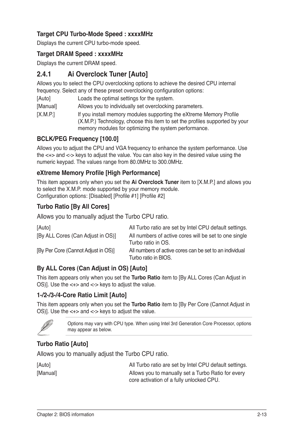 1 ai overclock tuner [auto, Ai overclock tuner [auto] -13 | Asus Motherboard P8Z77-M User Manual | Page 53 / 74