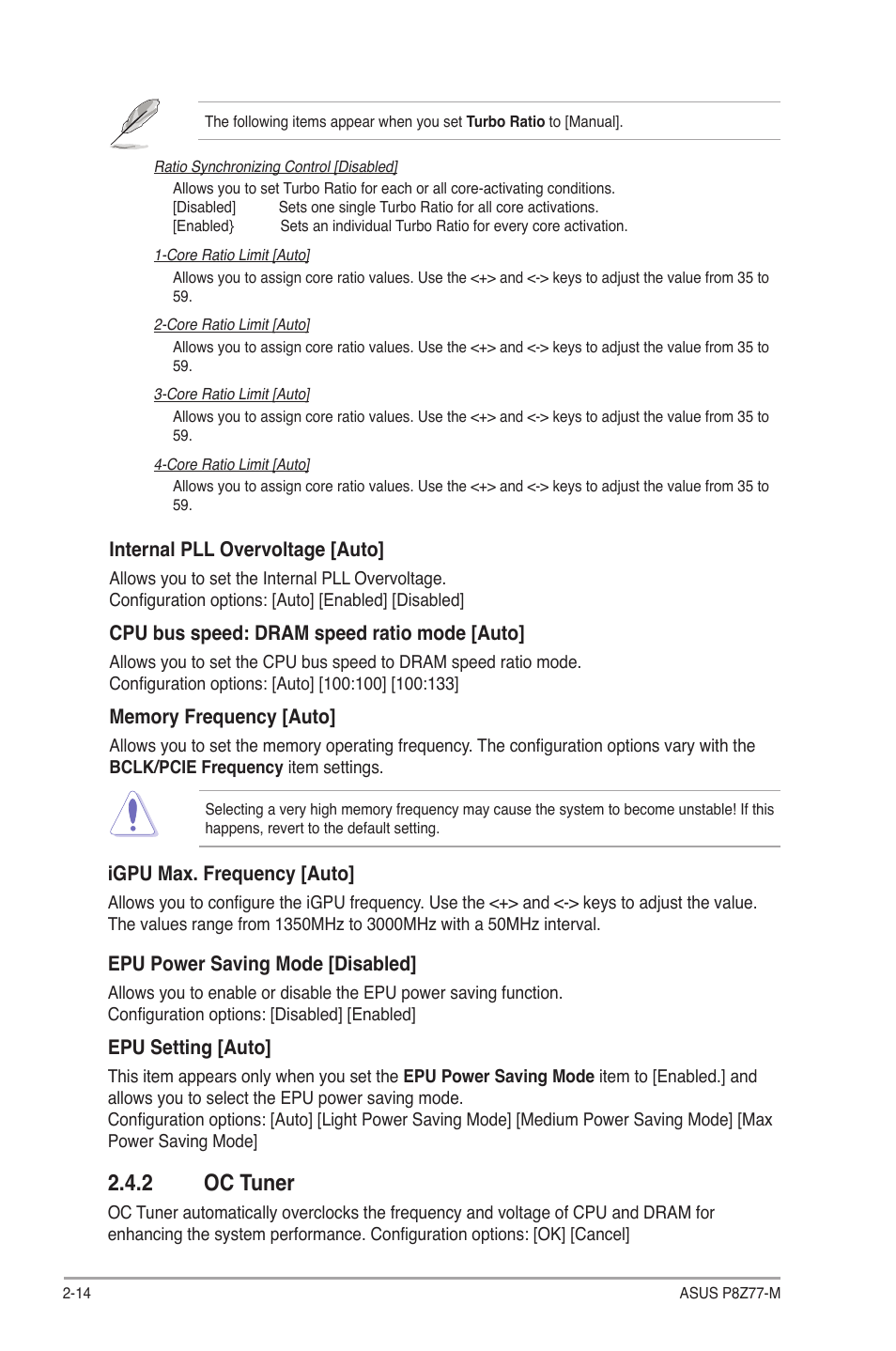 2 oc tuner, Oc tuner -14 | Asus Motherboard P8Z77-M User Manual | Page 54 / 74