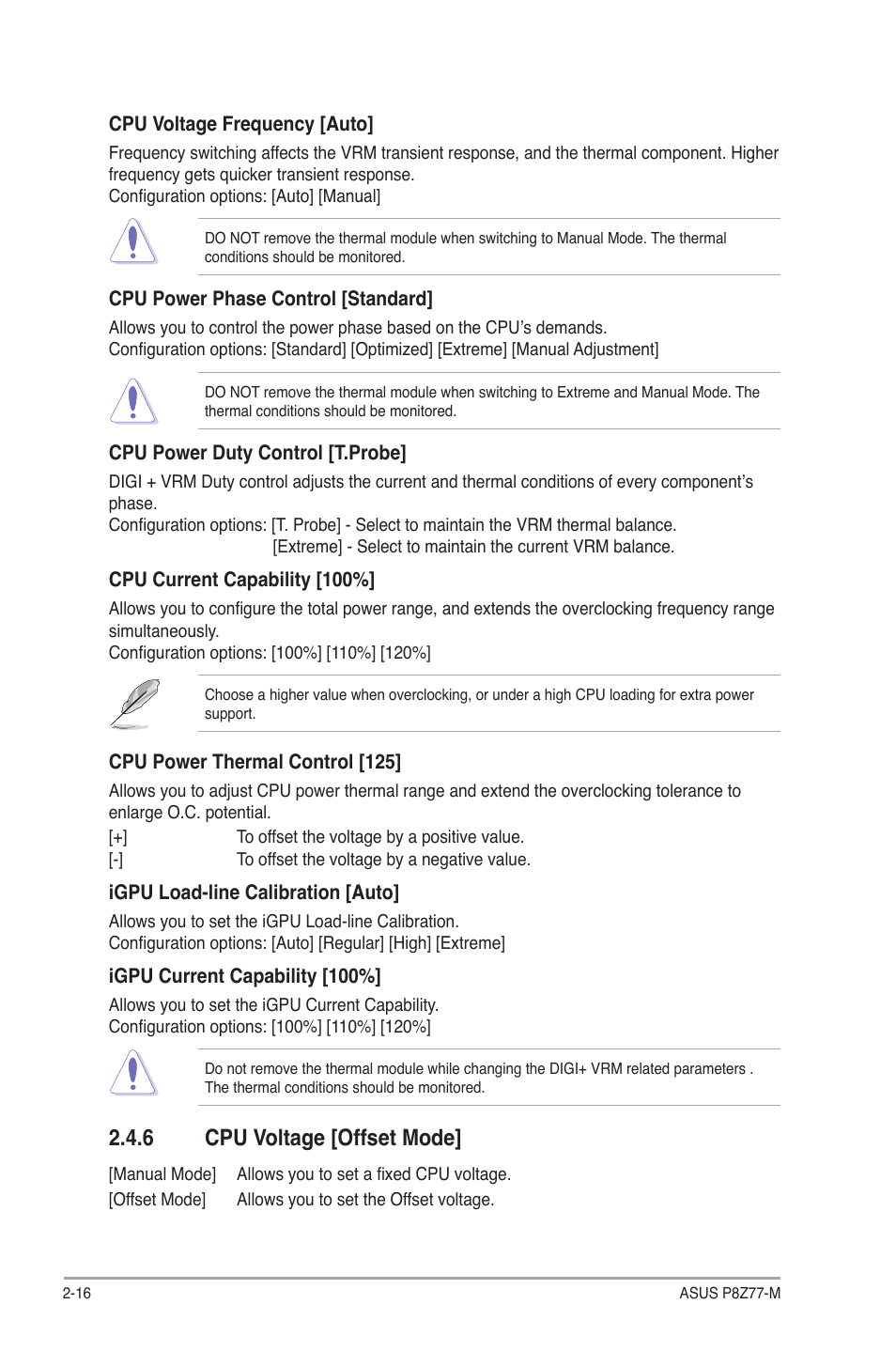 6 cpu voltage [offset mode, Cpu voltage [offset mode] -16 | Asus Motherboard P8Z77-M User Manual | Page 56 / 74